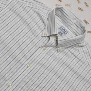 LL Bean Striped Button‎ Down Shirt Size 15.5 Regular Blue White Short Sleeve